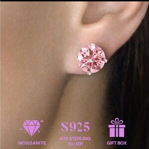 Women’s Fashion Pierced Earrings 1ct Moissanite Pink 18k Plated 6.5 MM GRA Inc